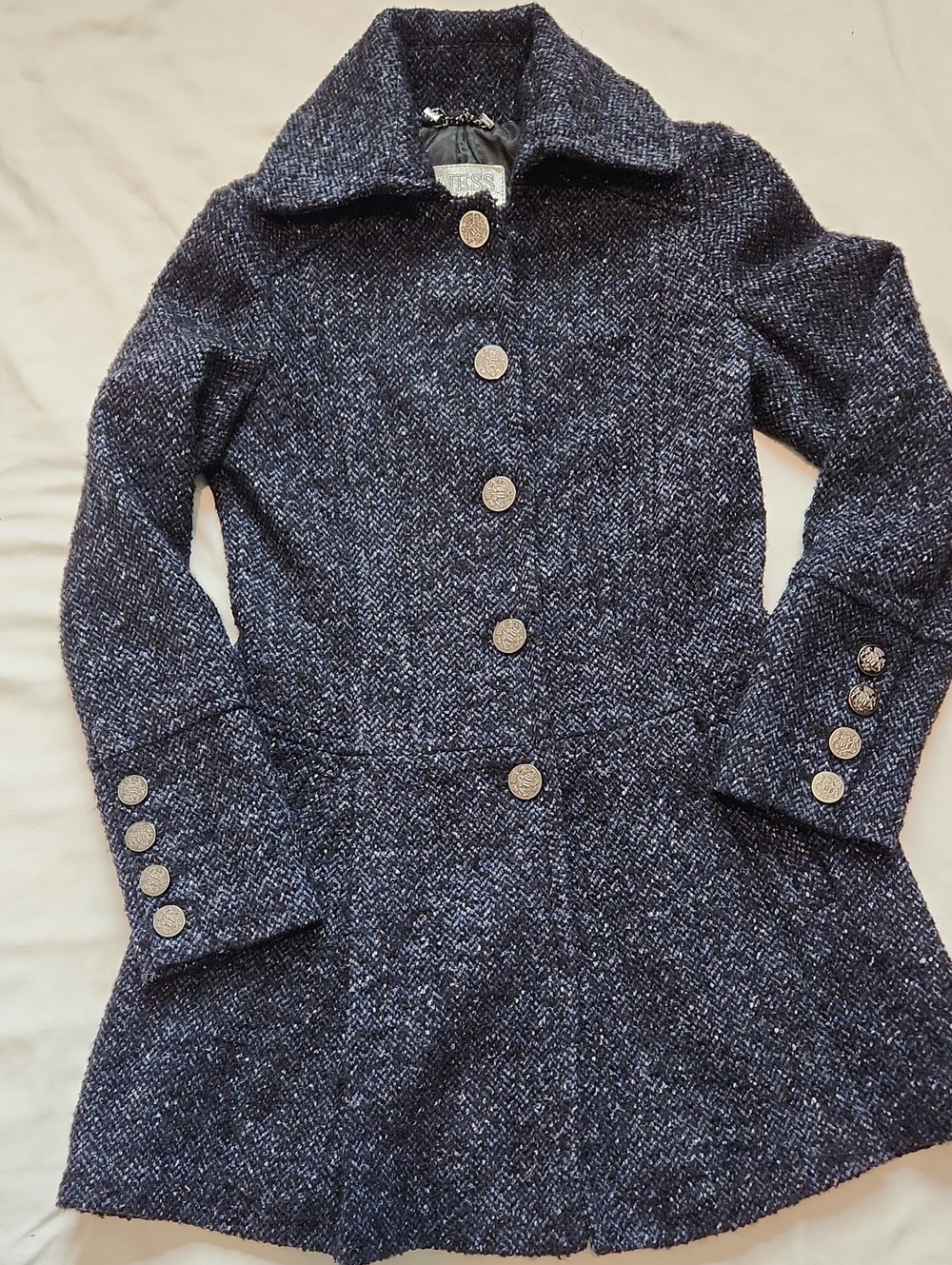 Guess Navy Tweed Button-Front Coat Sz S
